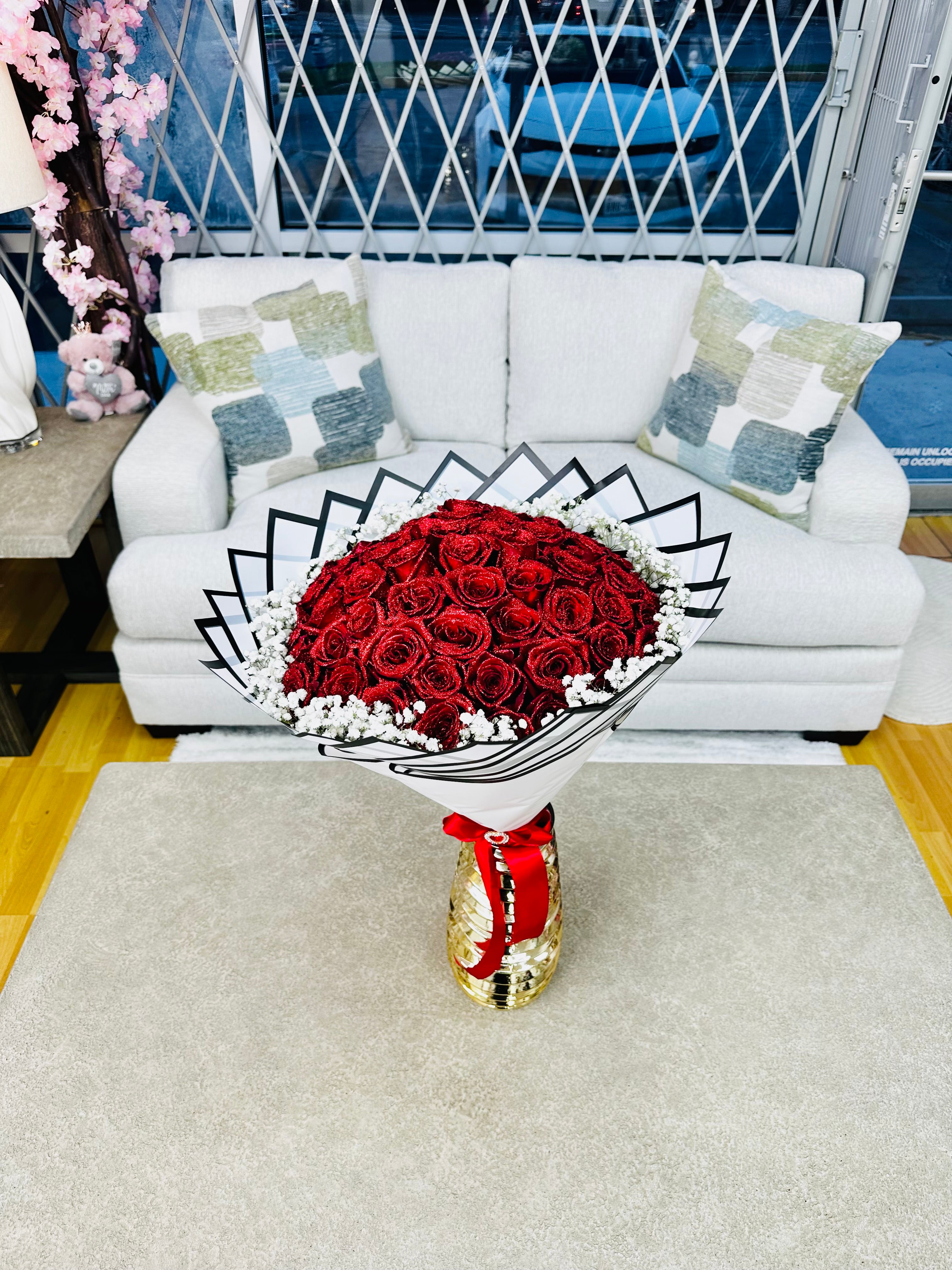 50 Red Glitter Roses