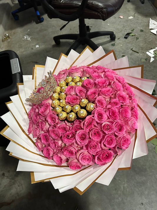 75 Pink Roses + Chocolate Letter