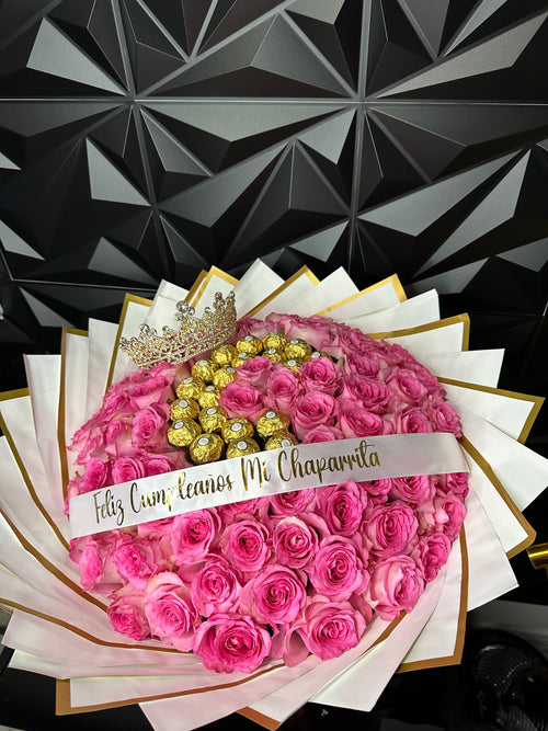 75 Pink Roses + Chocolate Letter