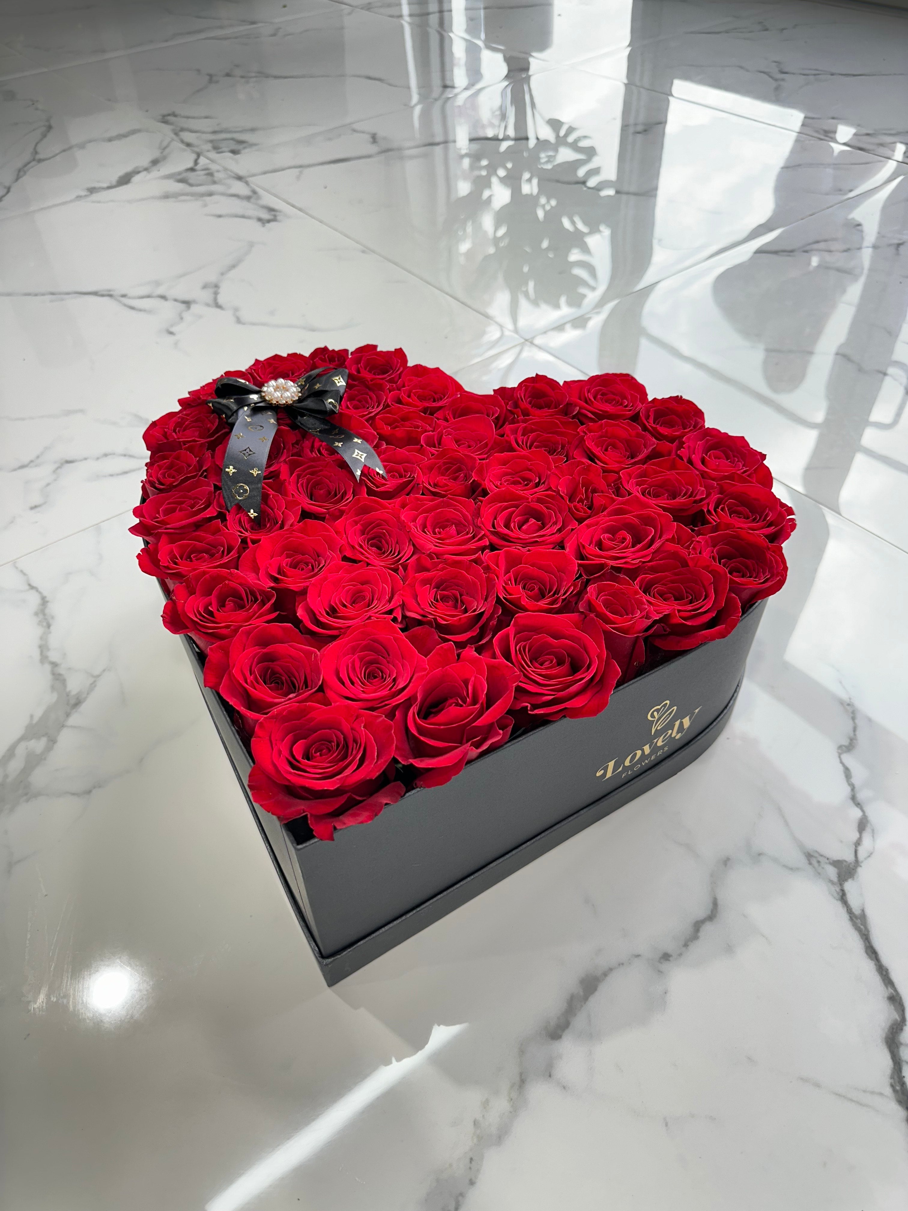75 Roses Heart Shape Box