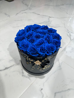 Round Box of blue roses for him