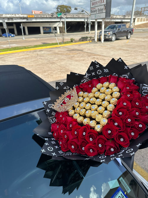 50 Roses + Chocolate Heart + Lv Paper