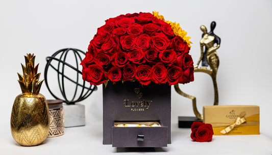 Chest Box of Roses with ferrero