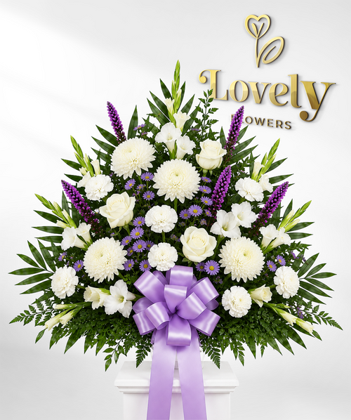 White & Lavender Sympathy Standing Spray