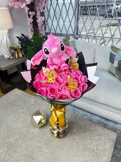 25 Pink Roses + Stich