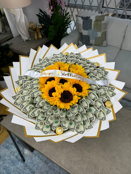 sunflower money bouquet