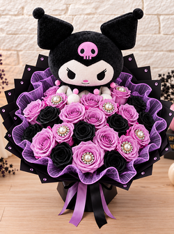25 Roses Kuromi Bouquet + Painted Roses