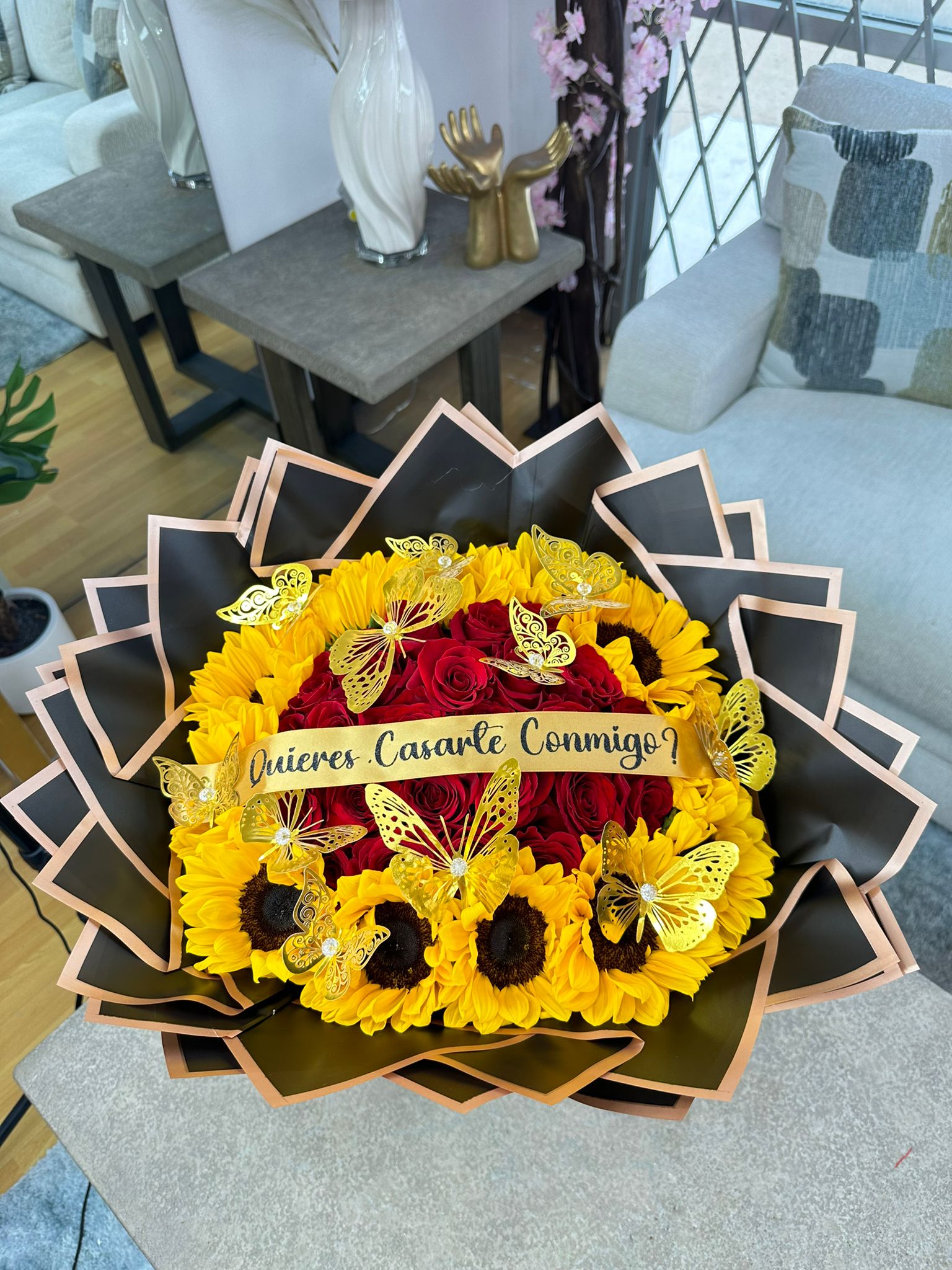 25 Roses + 12 Sunflowers – Lovely Flowers