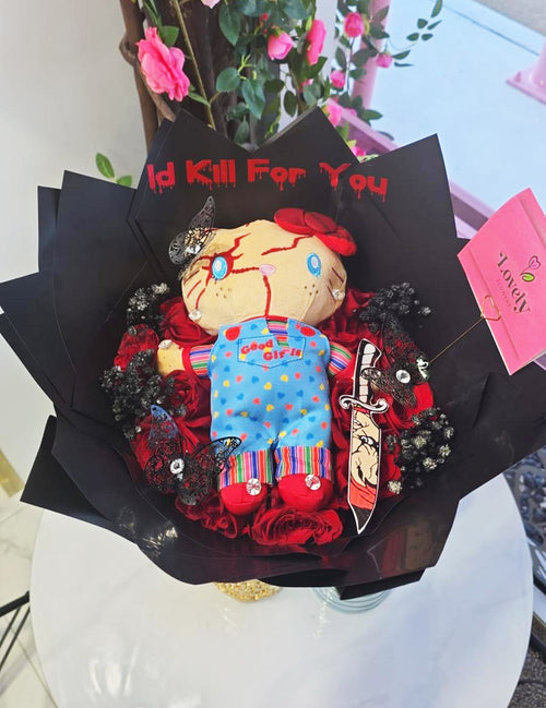 12 Roses Round Hello Kitty Chucky Bouquet