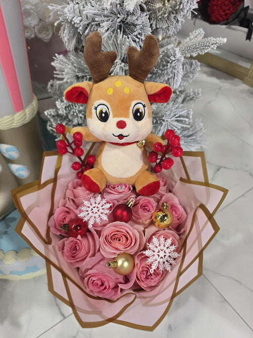 12 Pink Roses + Christmas Decor
