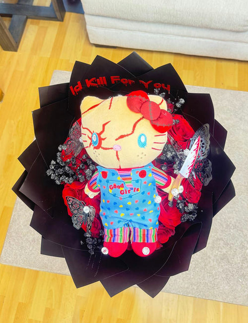 12 Roses Round Hello Kitty Chucky Bouquet
