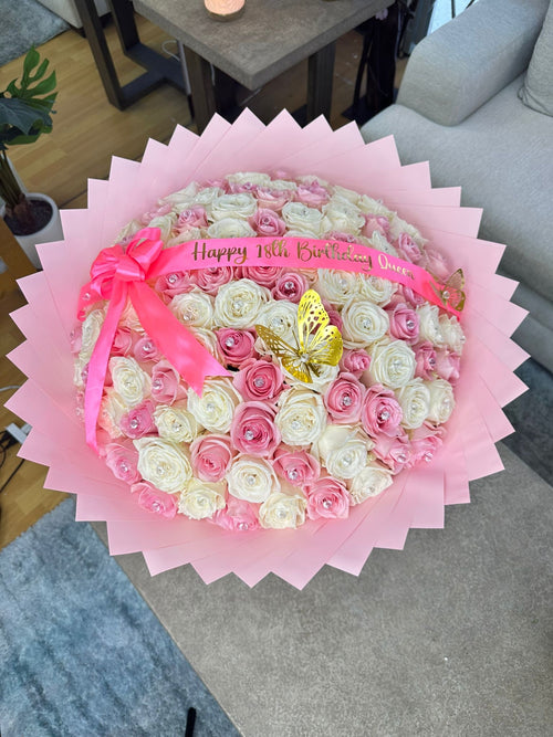 100 Pink & White Roses