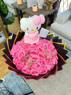 50 rosas de ópalo rosa + Hello Kitty 20cm