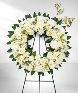 Luxury White Rose Funeral Wreath with Greenery