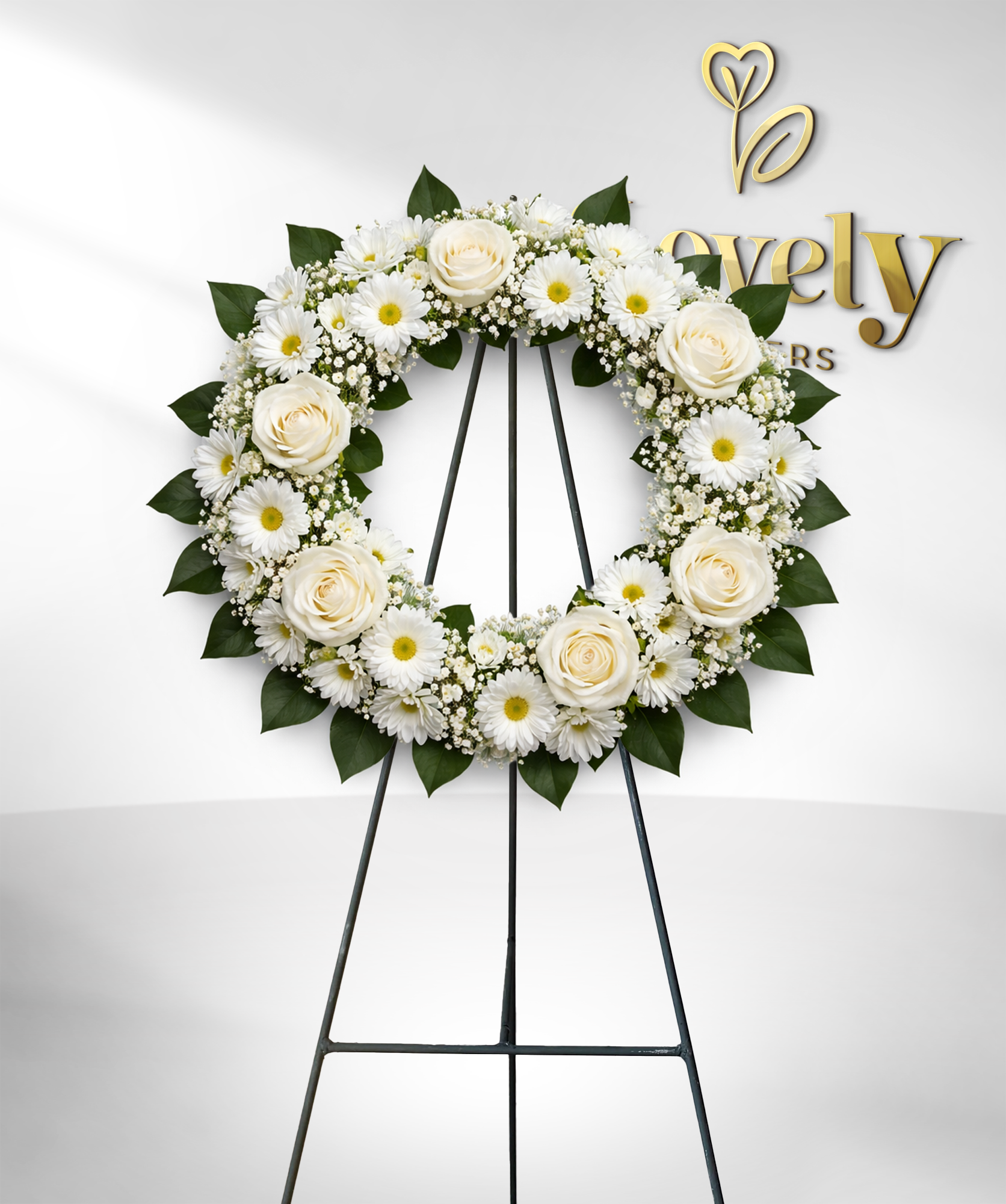 Luxury White Rose Funeral Wreath with Greenery