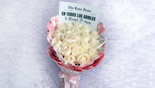 Ramo 20 Rosas Blancas Abril Edición Periódico