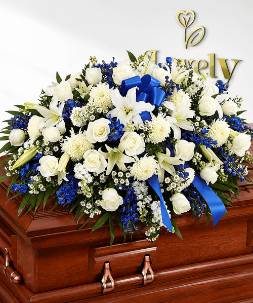 Blue & White Half Casket Spray