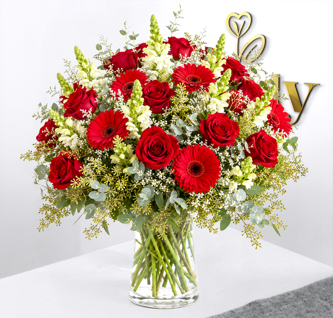 Crimson Garden Vase Arrangement – Lovely Flowers