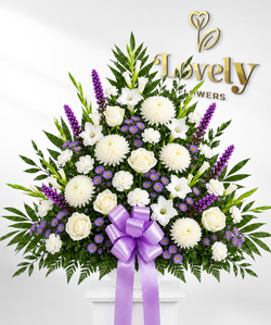 White & Lavender Sympathy Standing Spray