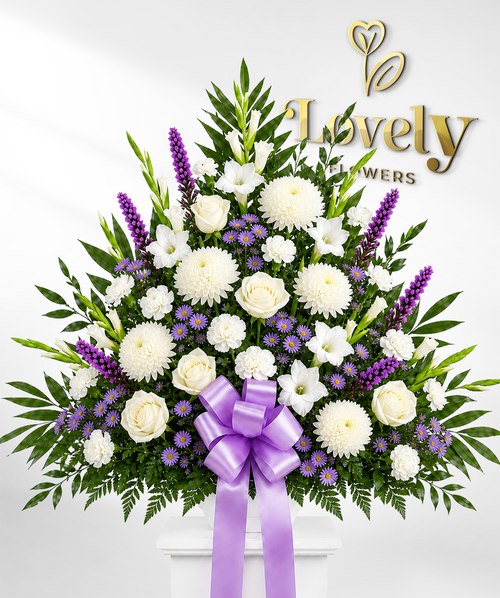 White & Lavender Sympathy Standing Spray