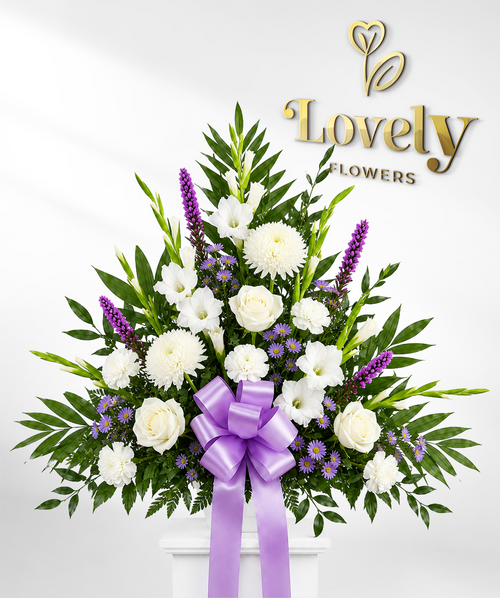 White & Lavender Sympathy Standing Spray