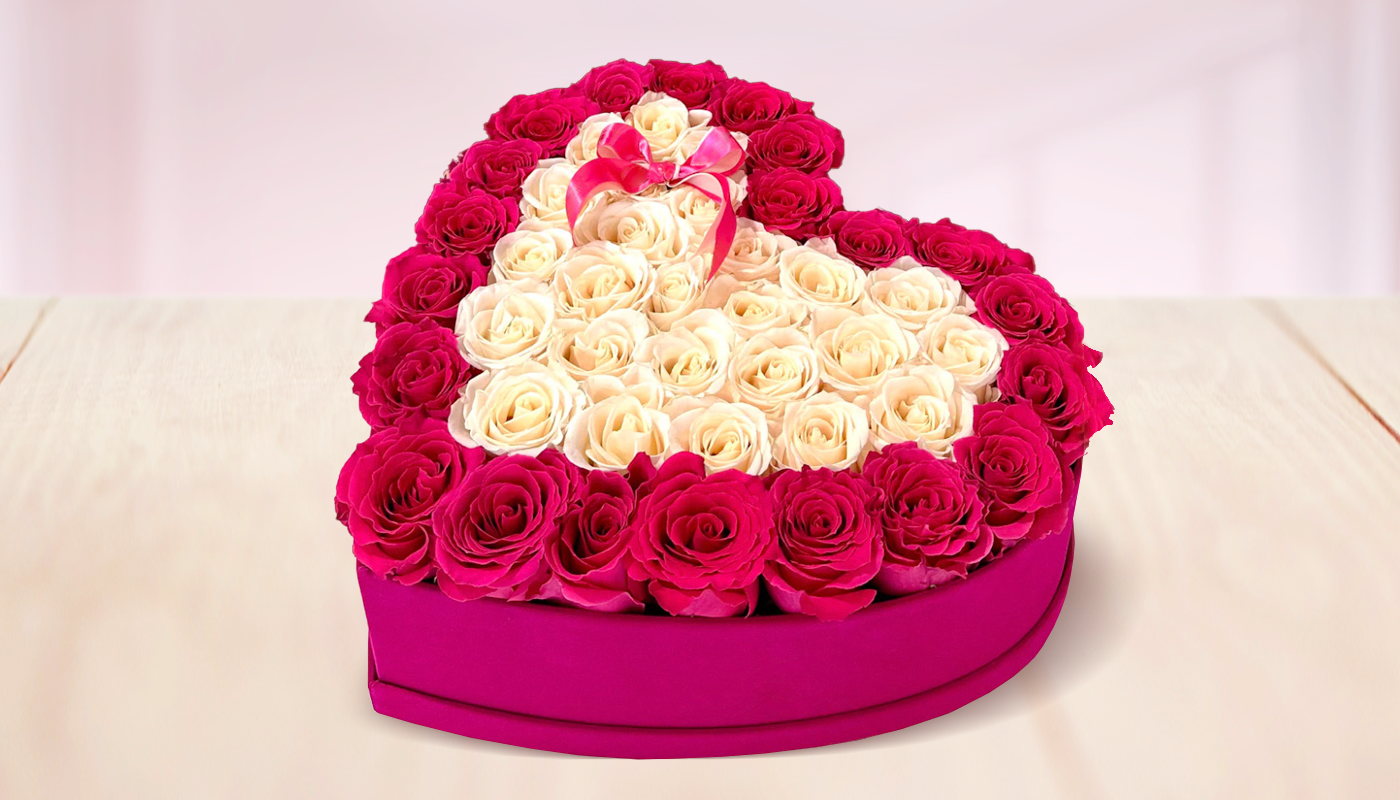 50 Roses Heart Box