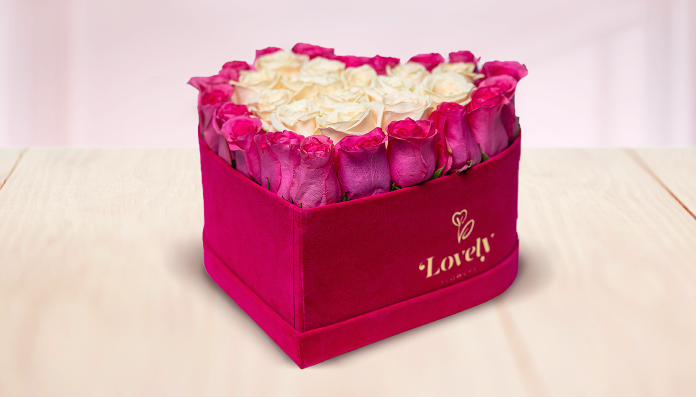 Mix Color Roses on Heart Box