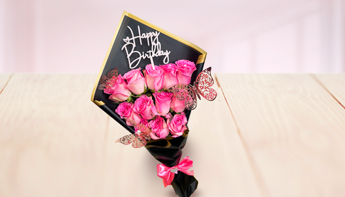 12 Pink Flat Roses