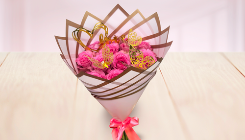 #4 12 Pink Roses Bouquet ~ Ramo buchon rosado