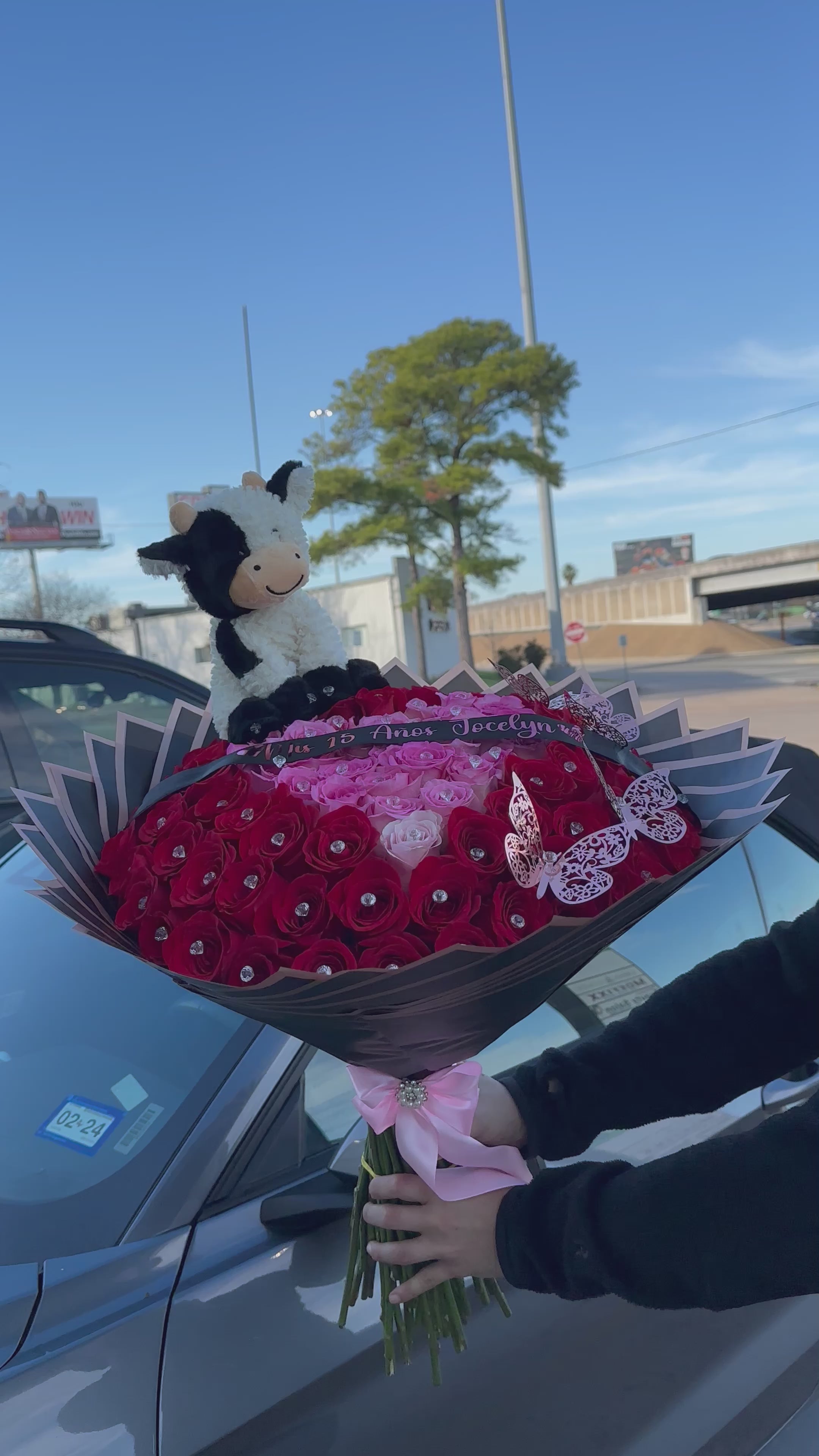 100 Red Rose with Pink Heart Inside