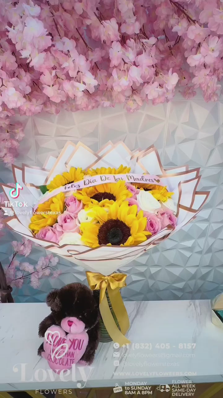 25 Mix Roses & Sunflowers