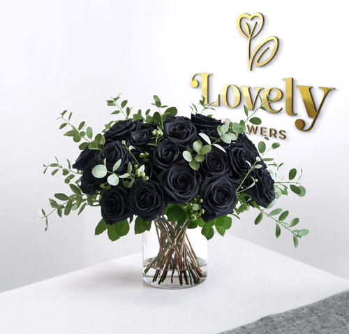 Premium Black Rose Bouquet in Glass Vase
