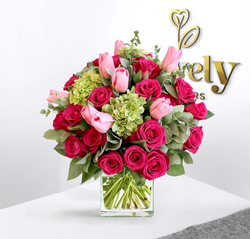 Premium Tulips  and Hydrangea Bouquet in Glass Vase