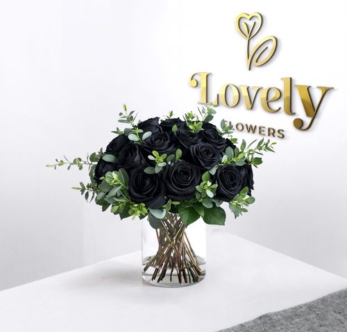 Premium Black Rose Bouquet in Glass Vase