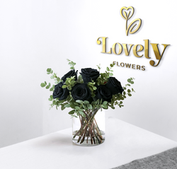 Premium Black Rose Bouquet in Glass Vase