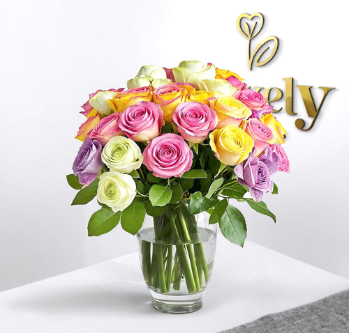 Pastel Radiance Rose Bouquet – Premium Mixed Roses