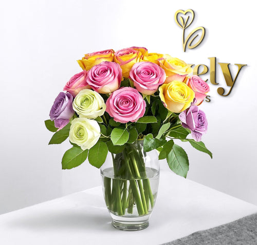 Pastel Radiance Rose Bouquet – Premium Mixed Roses