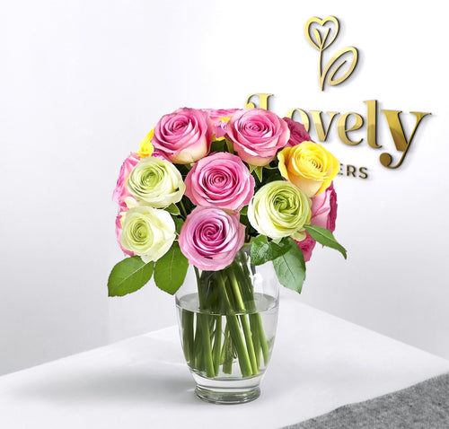 Pastel Radiance Rose Bouquet – Premium Mixed Roses