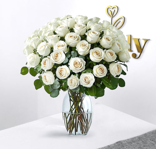 Elegant Pure White Rose Bouquet – Premium Long-Stem Roses